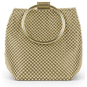 Jessica McClintock Gwen Ball Mesh Ring Gold Wristlet Pouch Clutch Purse New